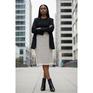 Oscar de la Renta Lace Overlay Pencil Skirt Black White 14 Old Money Chic Classy